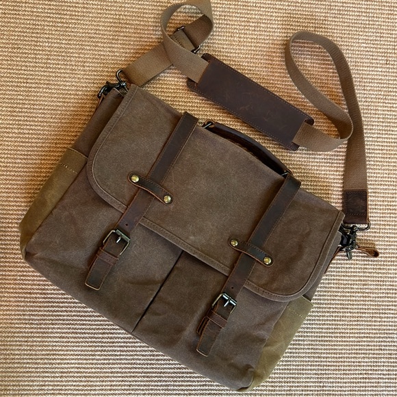 NEWHEY Waxed Canvas & Leather Laptop Messenger Bag - Picture 12 of 12